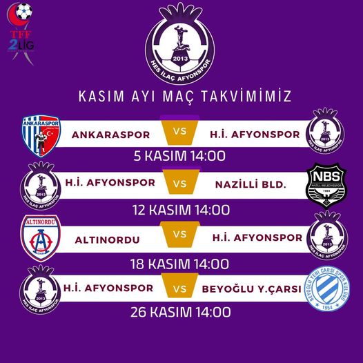 Afyonspor'un Kasım maçları belli oldu