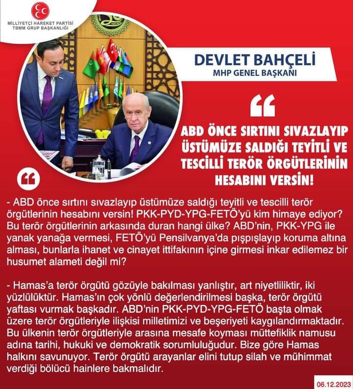 MHP lideri Bahçeli'den ABD'ye terör tepkisi